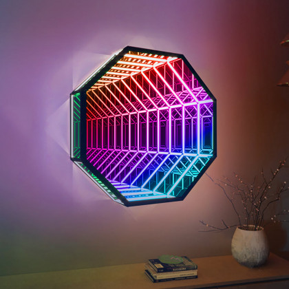HMR - 3D Octagon LED Tunnel Infinity Wall Mirror Decor Light Art Party Living Room Bedroom
