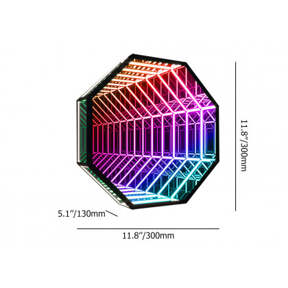 HMR - 3D Octagon LED Tunnel Infinity Wall Mirror Decor Light Art Party Living Room Bedroom