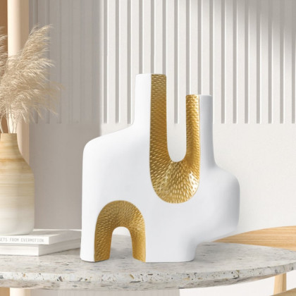 HMR - Modern Resin Abstract Sculpture Decorative Figurine Object Desk Decor Art White & Gold