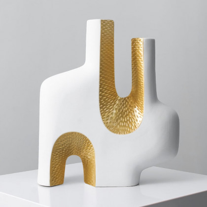 HMR - Modern Resin Abstract Sculpture Decorative Figurine Object Desk Decor Art White & Gold