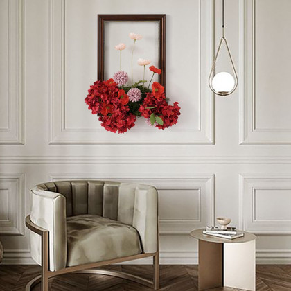 HMR - Vintage Red Fake Flower Arrangements Wall Hanging Decoration Artificial Silk Flower