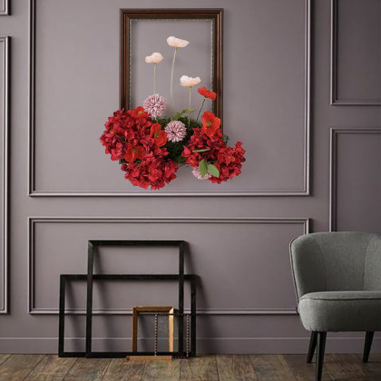 HMR - Vintage Red Fake Flower Arrangements Wall Hanging Decoration Artificial Silk Flower