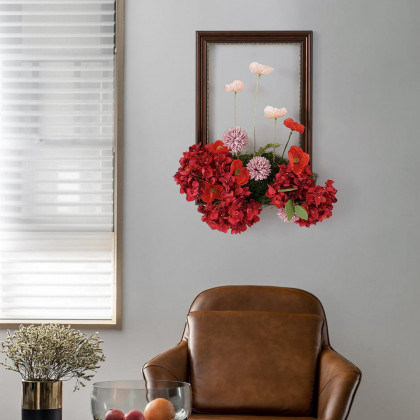 HMR - Vintage Red Fake Flower Arrangements Wall Hanging Decoration Artificial Silk Flower
