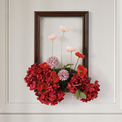 HMR - Vintage Red Fake Flower Arrangements Wall Hanging Decoration Artificial Silk Flower