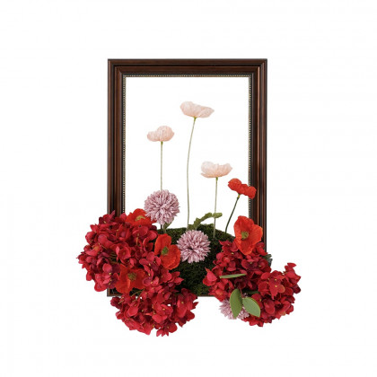 HMR - Vintage Red Fake Flower Arrangements Wall Hanging Decoration Artificial Silk Flower