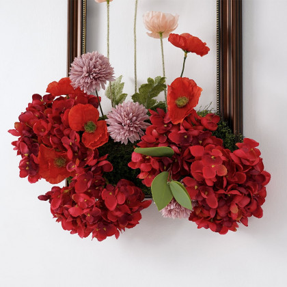 HMR - Vintage Red Fake Flower Arrangements Wall Hanging Decoration Artificial Silk Flower