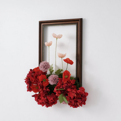 HMR - Vintage Red Fake Flower Arrangements Wall Hanging Decoration Artificial Silk Flower