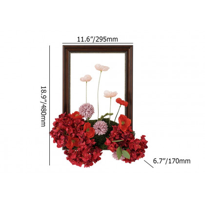 HMR - Vintage Red Fake Flower Arrangements Wall Hanging Decoration Artificial Silk Flower