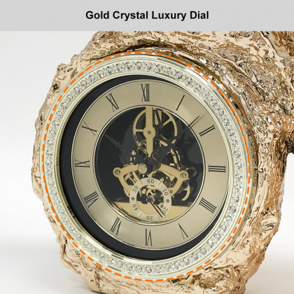 HMR - Gold Electroplating Cheetah Mute Imitation Diamond Resin Table Clock Home Decoration