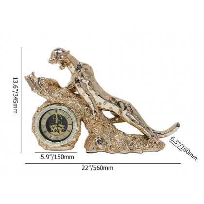 HMR - Gold Electroplating Cheetah Mute Imitation Diamond Resin Table Clock Home Decoration
