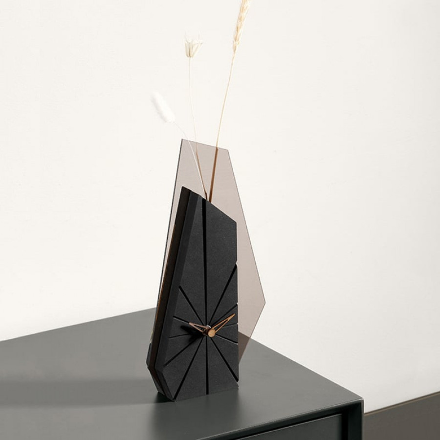 HMR - Modern Wood Black Abstract Geometry Mantel & Table Top Clock