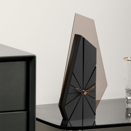 HMR - Modern Wood Black Abstract Geometry Mantel & Table Top Clock