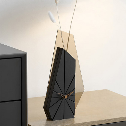 HMR - Modern Wood Black Abstract Geometry Mantel & Table Top Clock