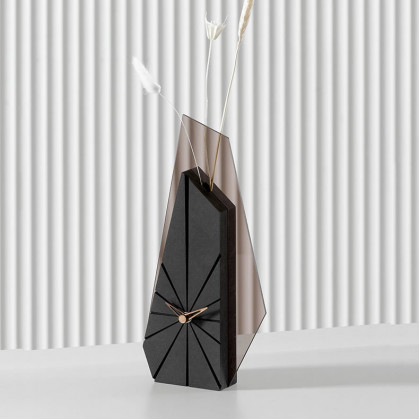 HMR - Modern Wood Black Abstract Geometry Mantel & Table Top Clock
