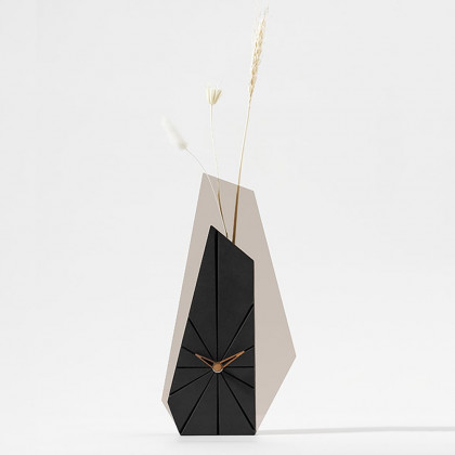 HMR - Modern Wood Black Abstract Geometry Mantel & Table Top Clock