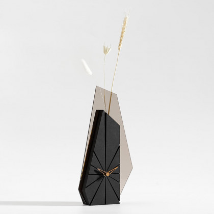 HMR - Modern Wood Black Abstract Geometry Mantel & Table Top Clock