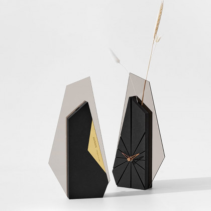 HMR - Modern Wood Black Abstract Geometry Mantel & Table Top Clock