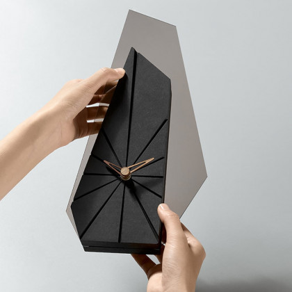 HMR - Modern Wood Black Abstract Geometry Mantel & Table Top Clock