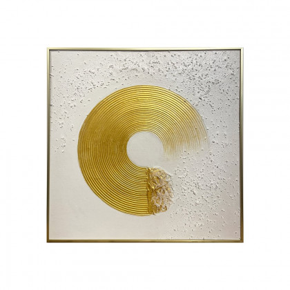 HMR - 3D Modern White Gold Wall Decor Art Textured Canvas Oil Painting with Frame Living Room