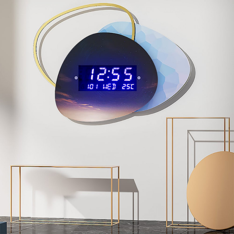 HMR - 18.9" LED Digital Display Wall Clock Modern Acrylic Abstract Star Decor Art Living Room