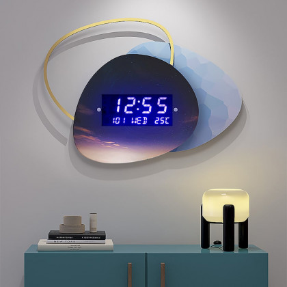HMR - 18.9" LED Digital Display Wall Clock Modern Acrylic Abstract Star Decor Art Living Room