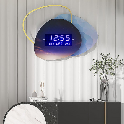 HMR - 18.9" LED Digital Display Wall Clock Modern Acrylic Abstract Star Decor Art Living Room