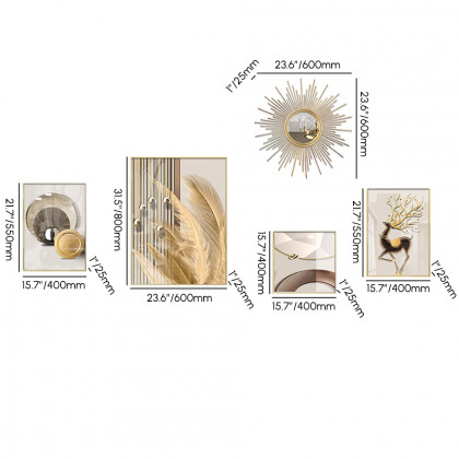 HMR - 5-Piece Wall Art Set with Golden Accents Modern Abstract Designs for Luxurious Home Deco