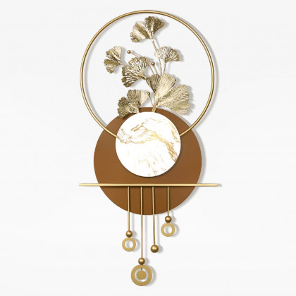 HMR - 46.5" Modern 3D Golden Metal Ginkgo Leaf Geometric Wall Art with Marble Accent