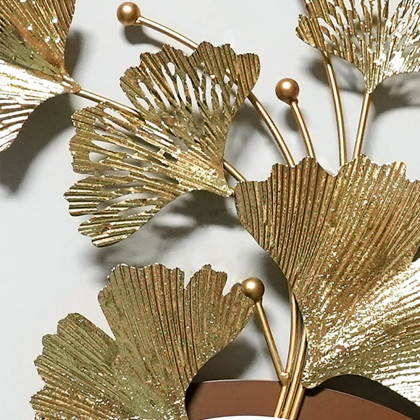 HMR - 46.5" Modern 3D Golden Metal Ginkgo Leaf Geometric Wall Art with Marble Accent