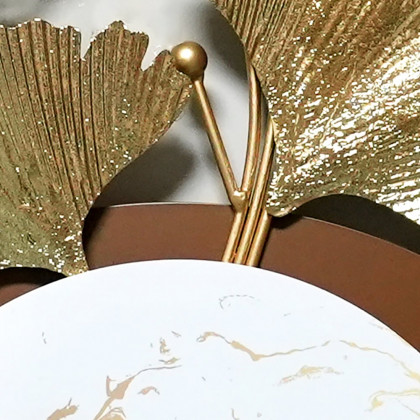 HMR - 46.5" Modern 3D Golden Metal Ginkgo Leaf Geometric Wall Art with Marble Accent