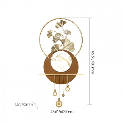 HMR - 46.5" Modern 3D Golden Metal Ginkgo Leaf Geometric Wall Art with Marble Accent
