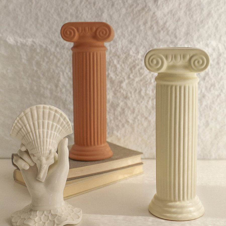 HMR - 2 Pieces Resin Roman Column Flower Vase Set Home Sculpture Decor Art Living Room Bedroom