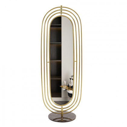 HMR - 66.9" Oversized Oval Full Length Standing Floor Mirror Decor in Gold with Marble Base