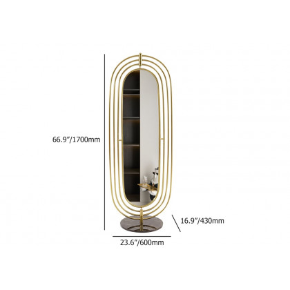 HMR - 66.9" Oversized Oval Full Length Standing Floor Mirror Decor in Gold with Marble Base