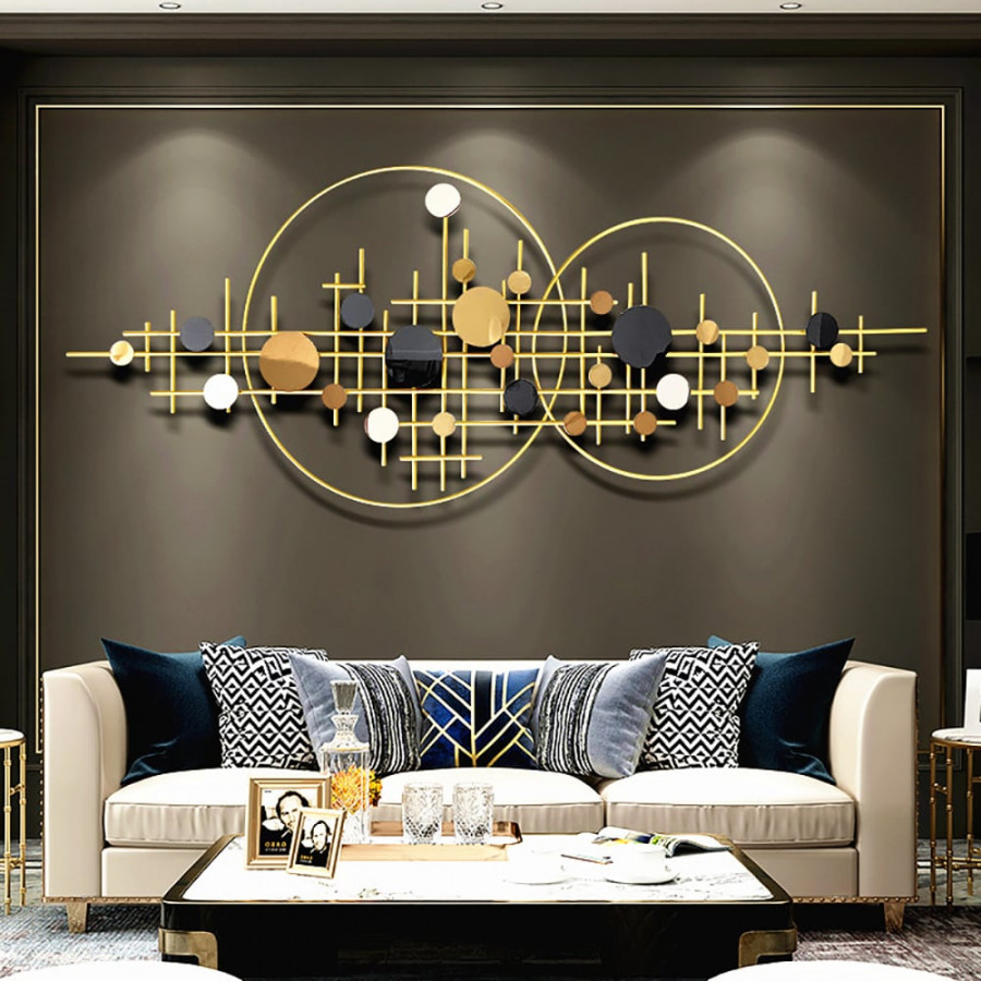 HMR - 3D Glam Big Gold Round Wall Decor Unique Decorative Metal Home Hanging Art Living Room