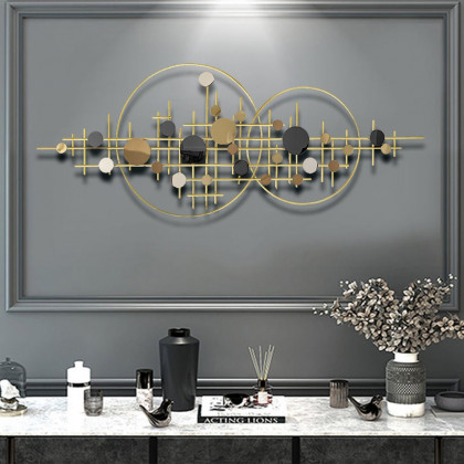 HMR - 3D Glam Big Gold Round Wall Decor Unique Decorative Metal Home Hanging Art Living Room