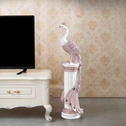 HMR 27.6" Large Glam Peacock Floor Sculpture Decor Art Living Room Bedroom - White & Pink