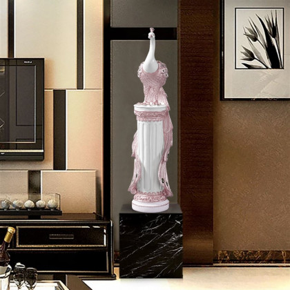 HMR 27.6" Large Glam Peacock Floor Sculpture Decor Art Living Room Bedroom - White & Pink