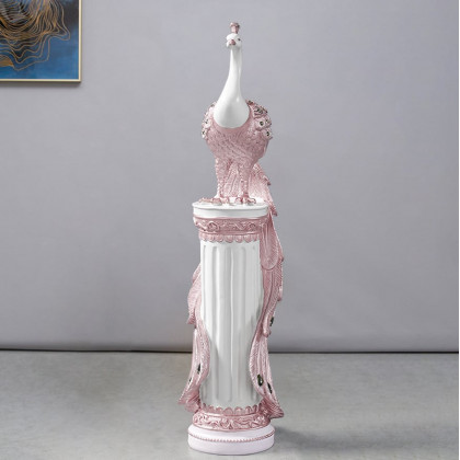 HMR 27.6" Large Glam Peacock Floor Sculpture Decor Art Living Room Bedroom - White & Pink