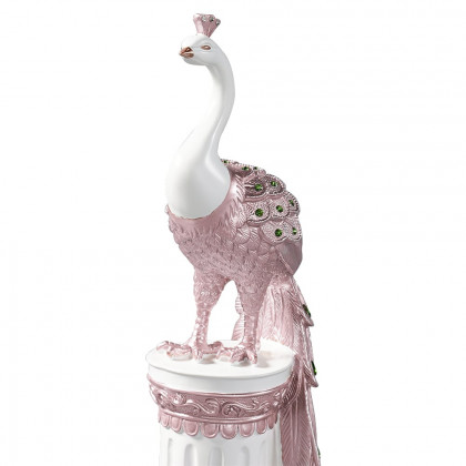 HMR 27.6" Large Glam Peacock Floor Sculpture Decor Art Living Room Bedroom - White & Pink