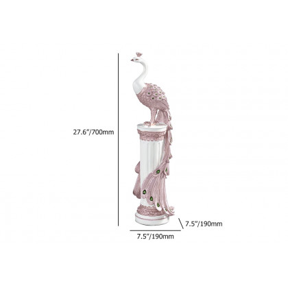 HMR 27.6" Large Glam Peacock Floor Sculpture Decor Art Living Room Bedroom - White & Pink