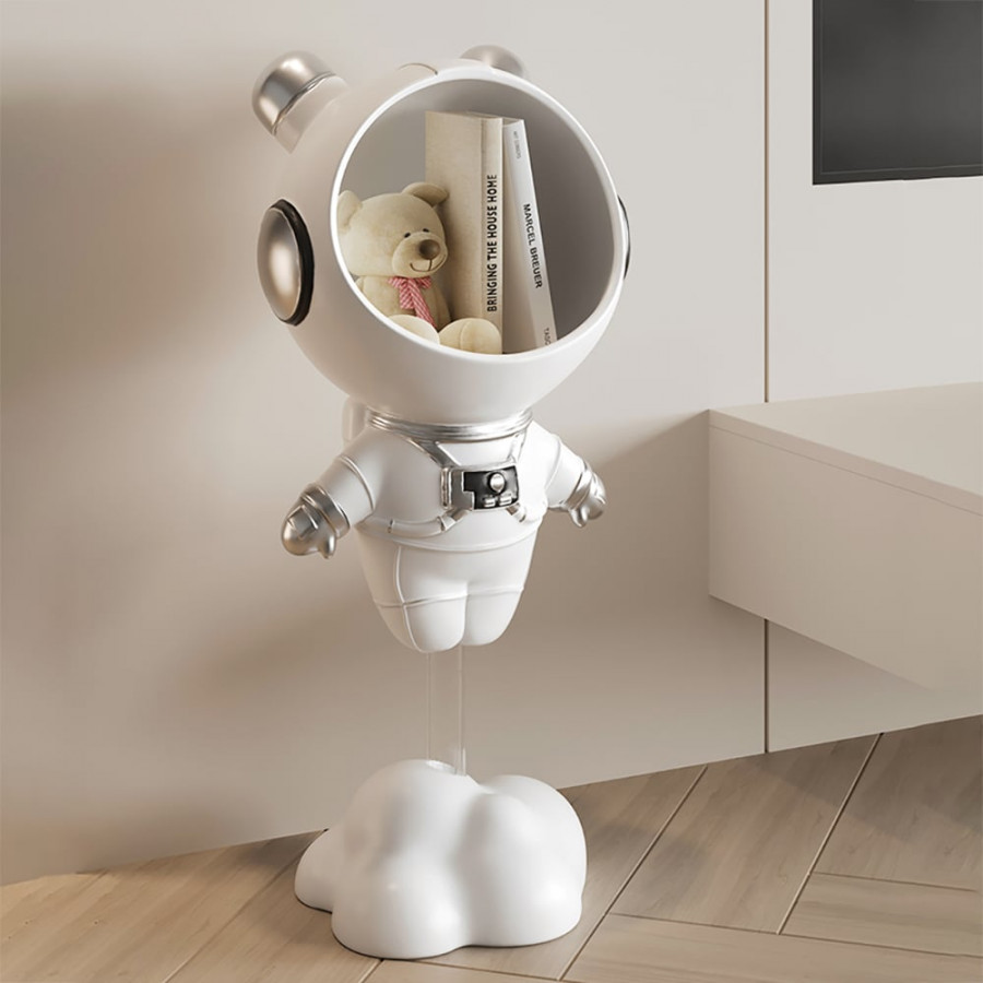 HMR Astronaut Resin Figurine Floating Side Table with Storage - White