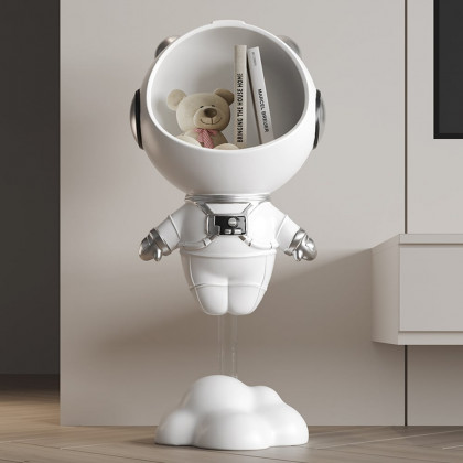 HMR Astronaut Resin Figurine Floating Side Table with Storage - White