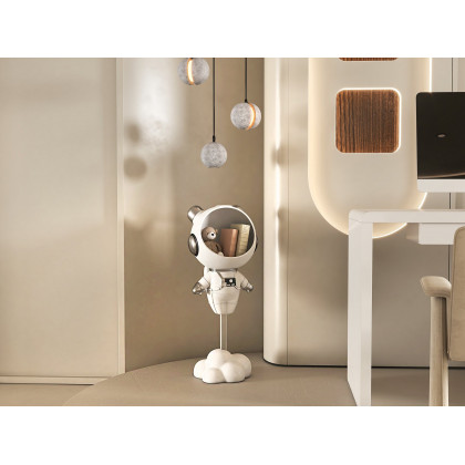 HMR Astronaut Resin Figurine Floating Side Table with Storage - White