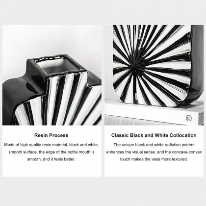 HMR - 2-Pieces Abstract White & Black Striped Resin Flower Vase Set Home Ornament Decor Art