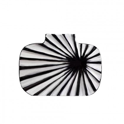 HMR - 2-Pieces Abstract White & Black Striped Resin Flower Vase Set Home Ornament Decor Art