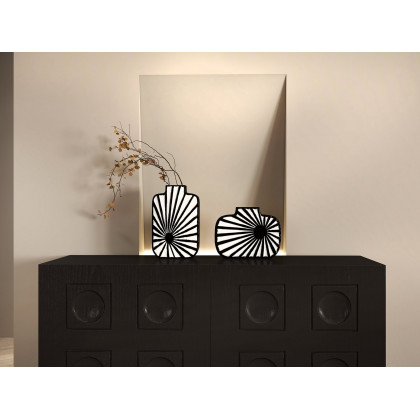 HMR - 2-Pieces Abstract White & Black Striped Resin Flower Vase Set Home Ornament Decor Art