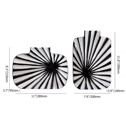 HMR - 2-Pieces Abstract White & Black Striped Resin Flower Vase Set Home Ornament Decor Art
