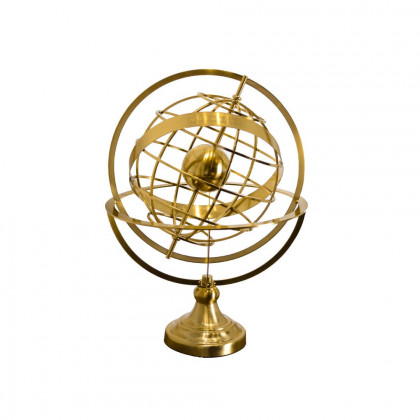 HMR - 15 inches Gold Globe Ornament Sculpture Modern Metal Geometric Figurine Table Decor Art