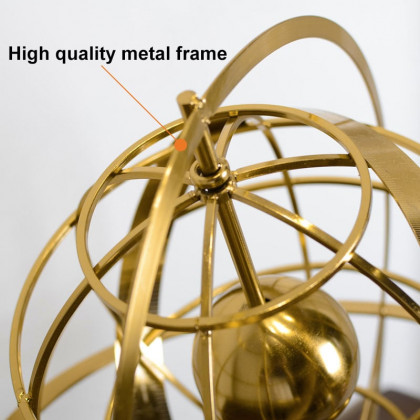 HMR - 15 inches Gold Globe Ornament Sculpture Modern Metal Geometric Figurine Table Decor Art